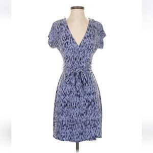 Nine West Blue Abstract-Print Faux Wrap Midi Dress with Tie